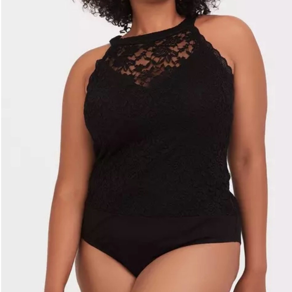 Black Lace Halter Bodysuit